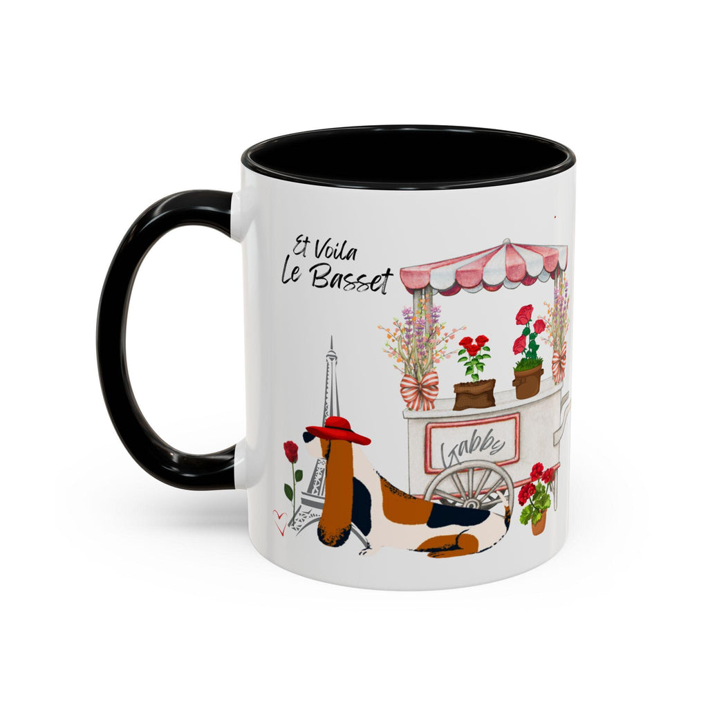 Le Basset Coffee Mug. This chic Basset Hound dog loves flowers especially in a stylish mug.