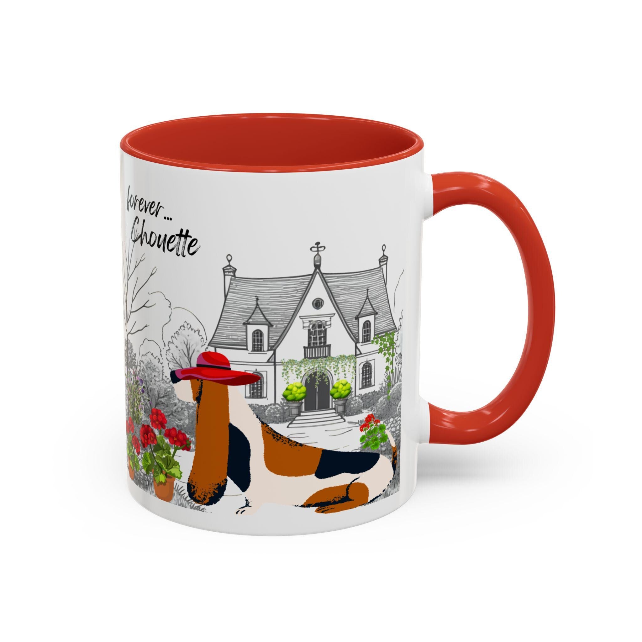 Le Basset Coffee Mug. This chic Basset Hound dog loves flowers especially in a stylish mug.