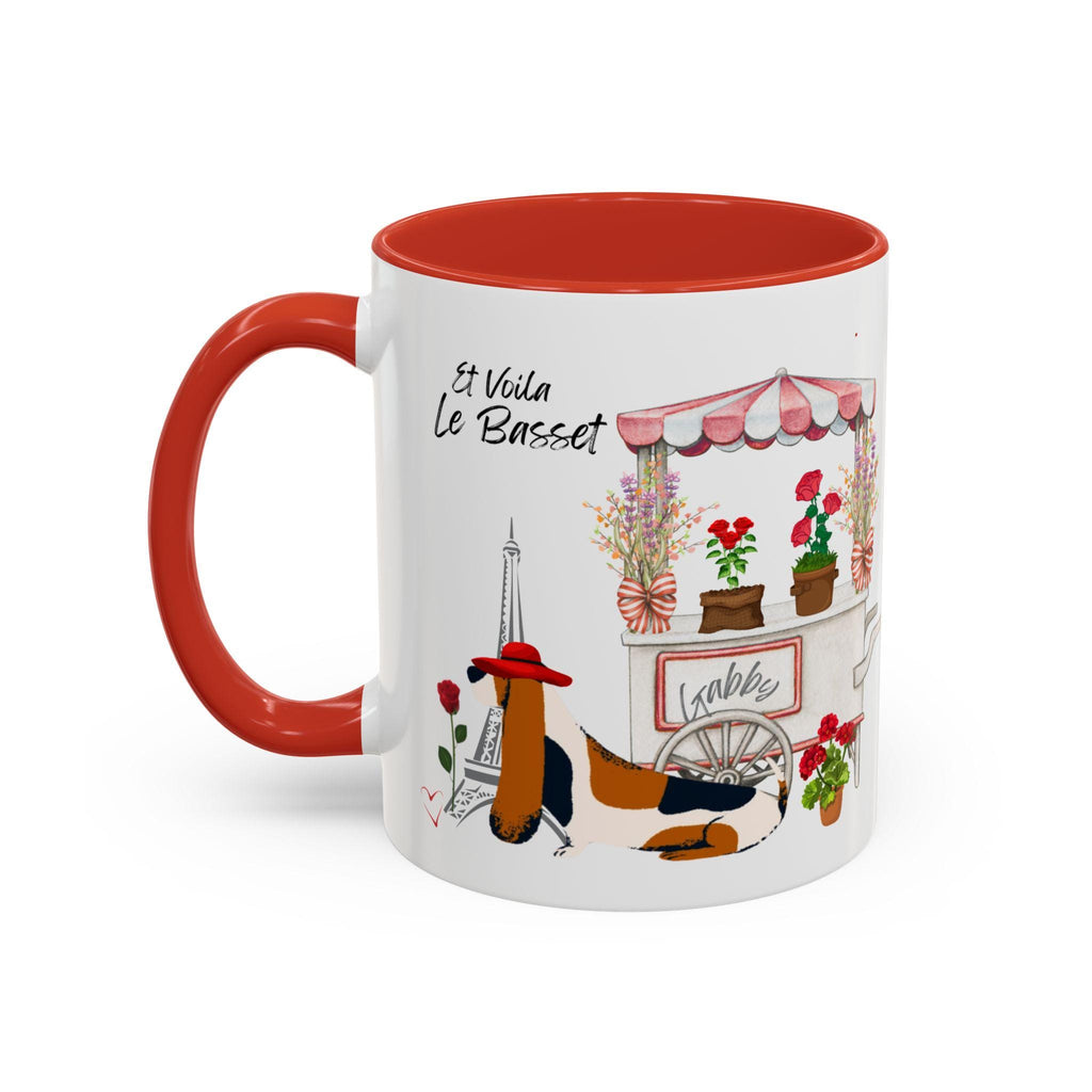 Le Basset Coffee Mug. This chic Basset Hound dog loves flowers especially in a stylish mug.