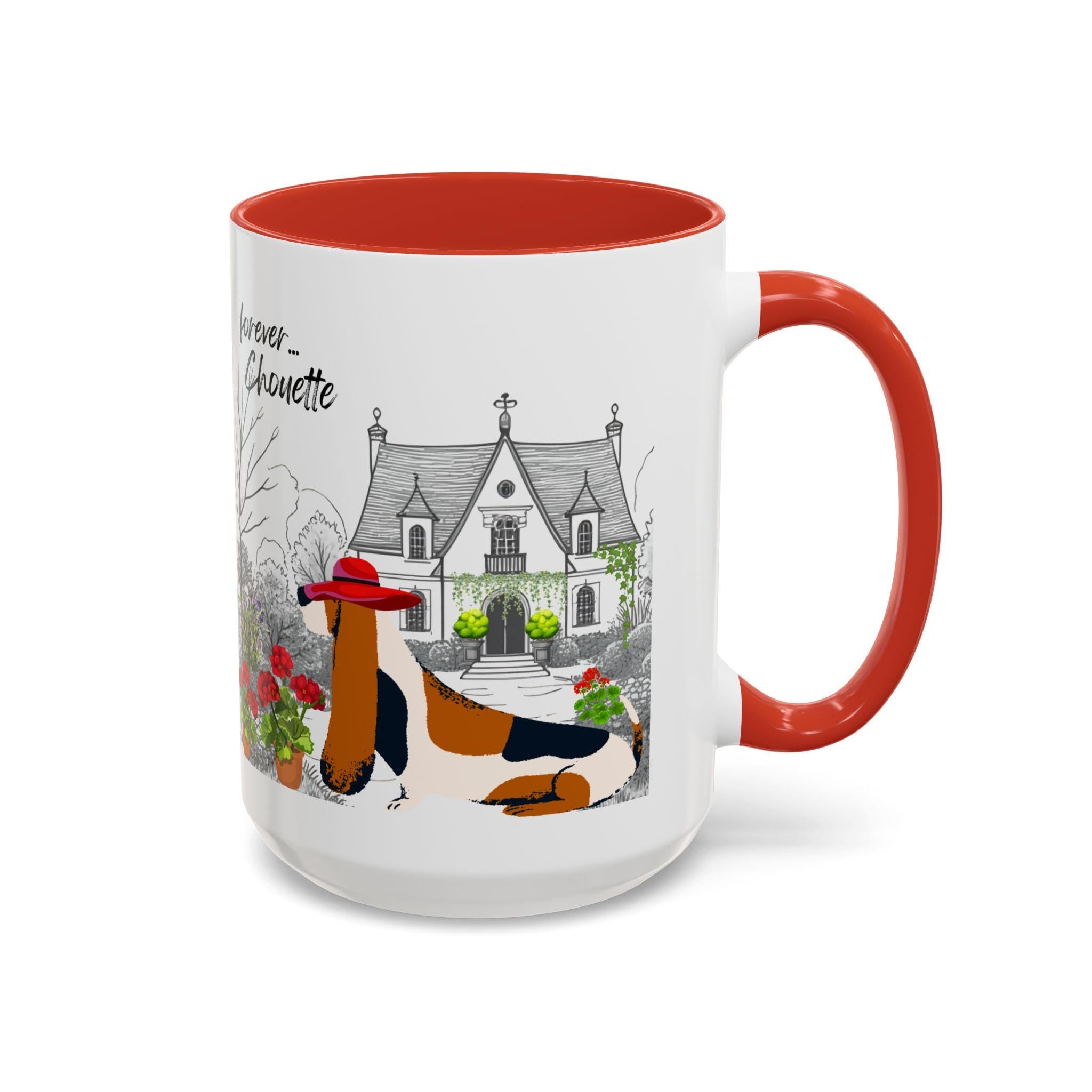 Le Basset Coffee Mug. This chic Basset Hound dog loves flowers especially in a stylish mug.