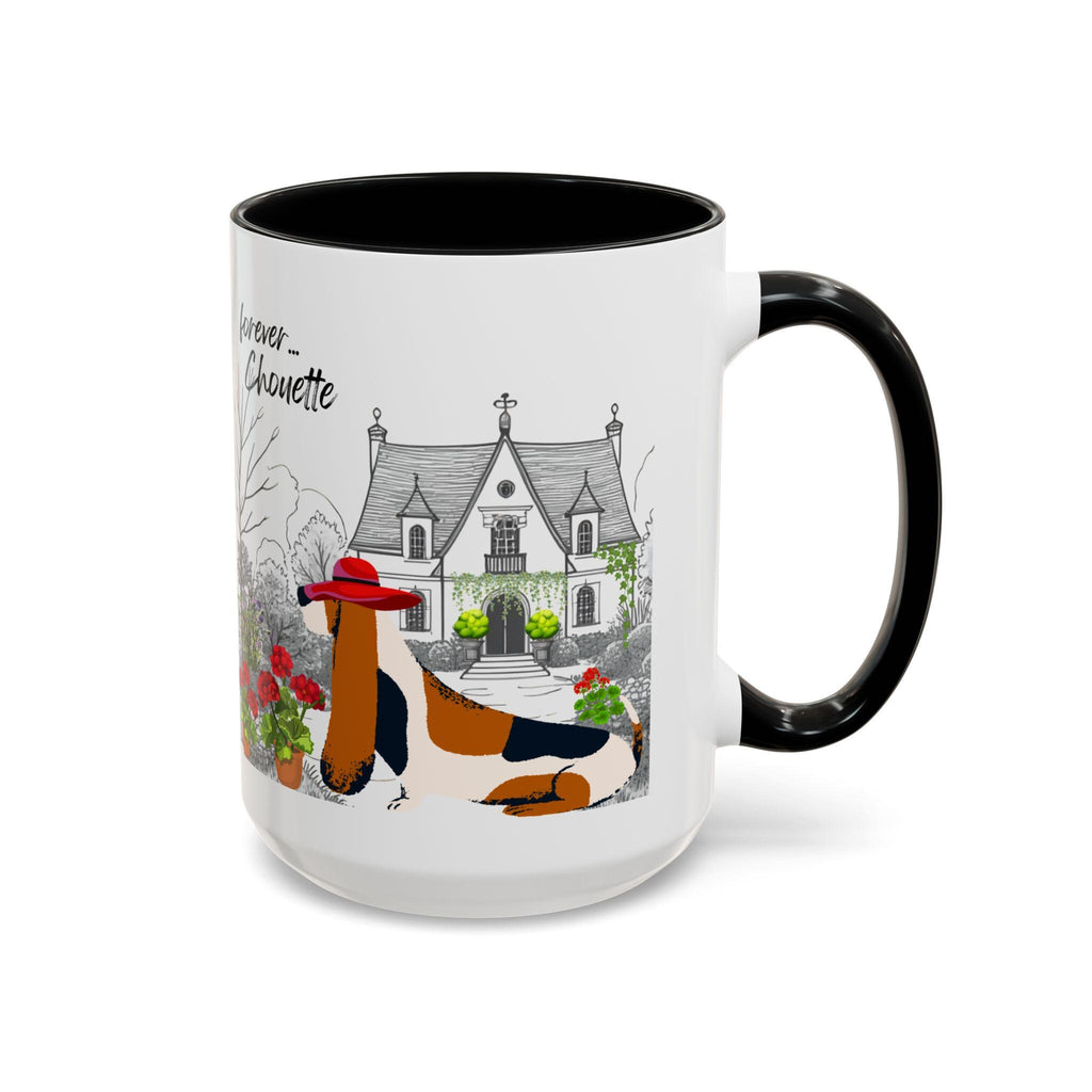 Le Basset Coffee Mug. This chic Basset Hound dog loves flowers especially in a stylish mug.